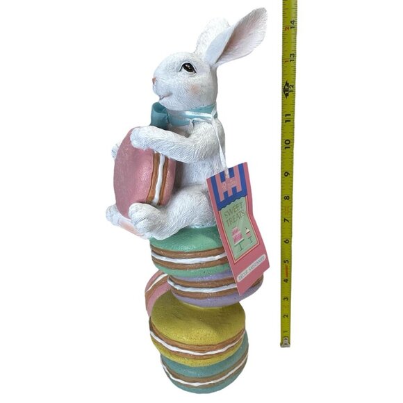 Sweet Treats Easter Bunny Rabbit Sitting Macarons Figurine Pastel Spring Decor - Picture 8 of 8
